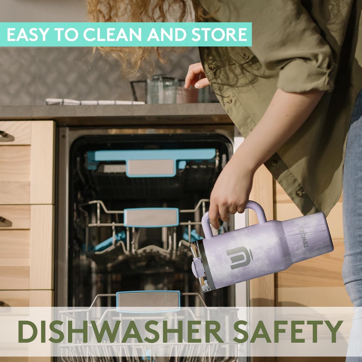 ZUWOZU 40 Oz Insulated Tumbler with Handle and Straw, 2 Lids, Double Walled