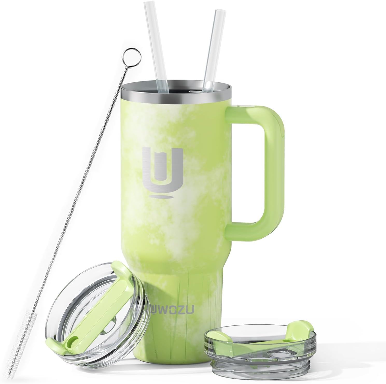 ZUWOZU 40 Oz Insulated Tumbler with Handle and Straw, 2 Lids, Double Walled