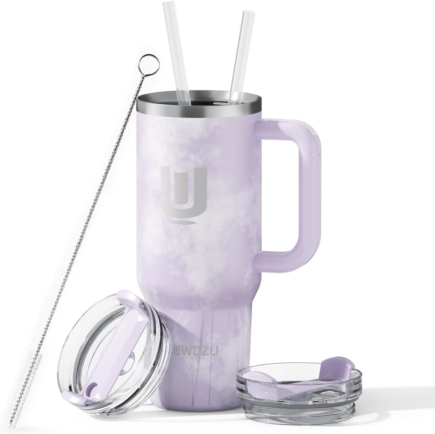 ZUWOZU 40 Oz Insulated Tumbler with Handle and Straw, 2 Lids, Double Walled