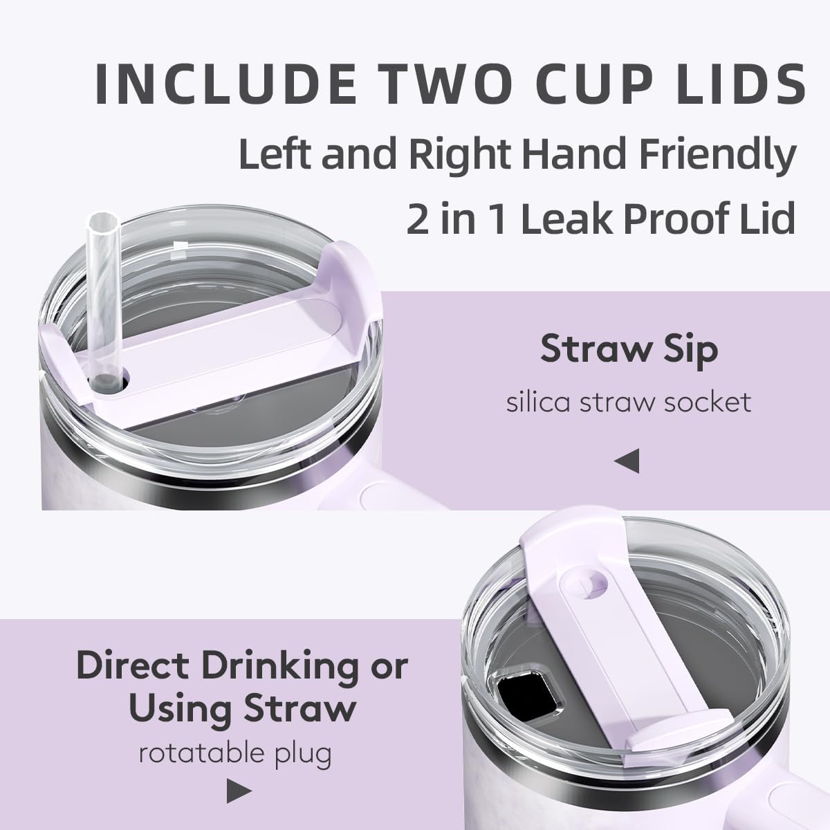 ZUWOZU 40 Oz Insulated Tumbler with Handle and Straw, 2 Lids, Double Walled