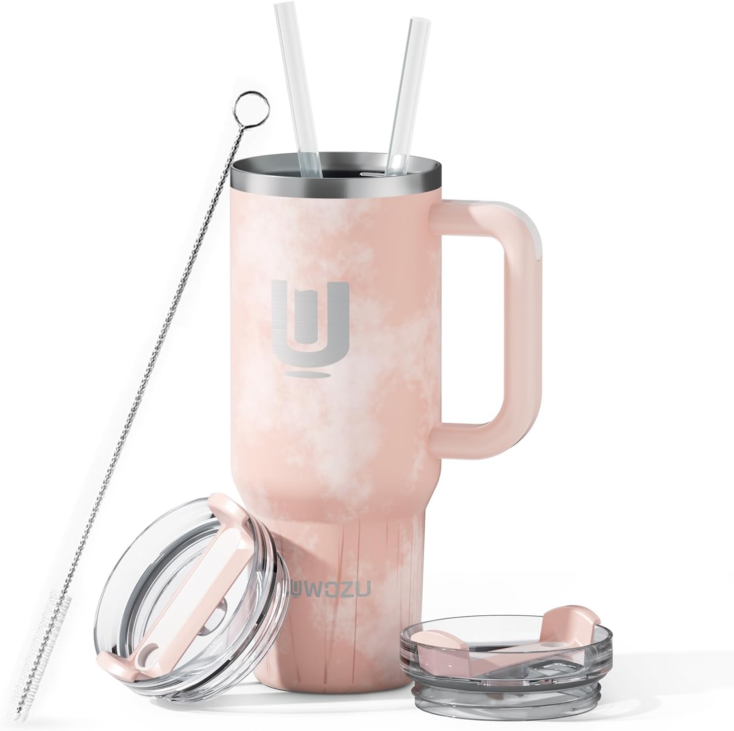 ZUWOZU 40 Oz Insulated Tumbler with Handle and Straw, 2 Lids, Double Walled