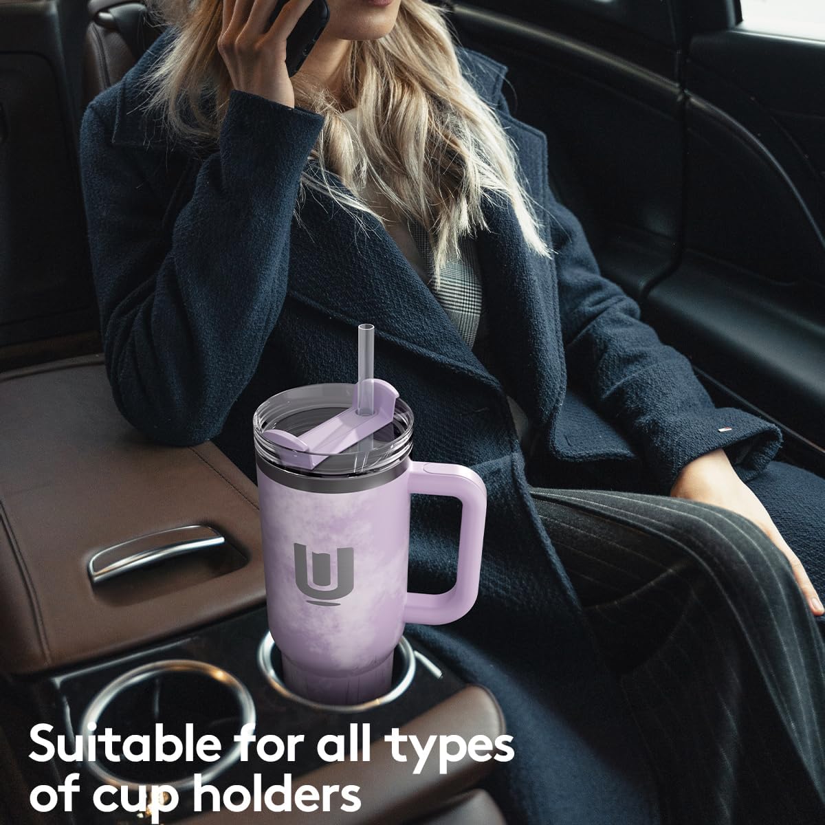 ZUWOZU 40 Oz Insulated Tumbler with Handle and Straw, 2 Lids, Double Walled